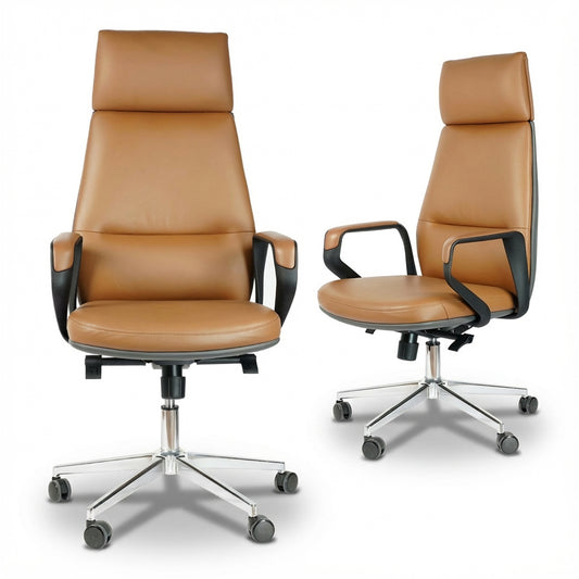 FurniBaron PU Leather High Back Office Chair with , ergonomic lumbar support 400lbs, sturdy metal base, 360° silent wheels, fit for home and office