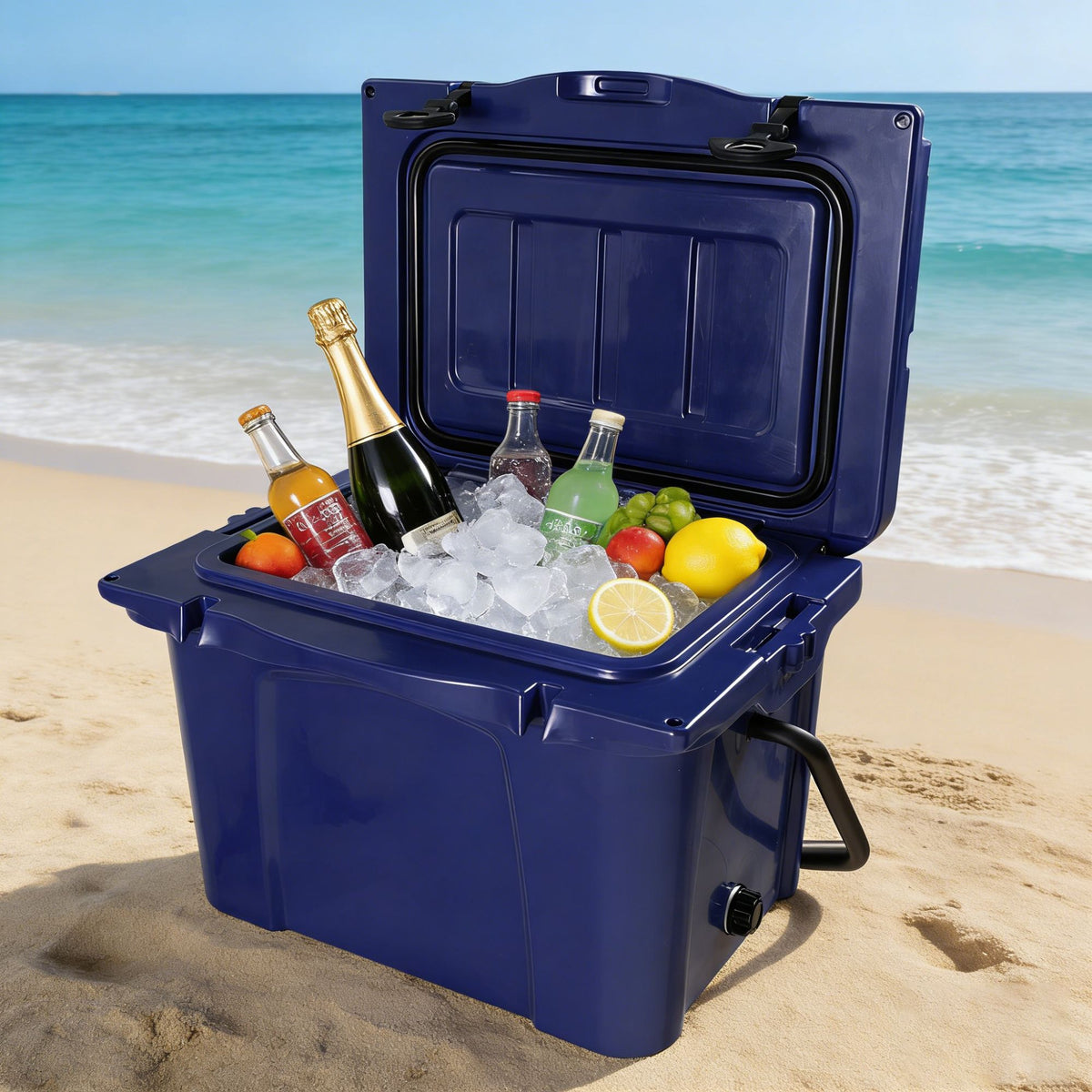 25QT Portable Cooler, Insulated Hard Cooler with Bottle Opener, Cup Holder, Forming Ruler, 5-7 Day Ice Retention, Travel, Beach, Camping, Fishing