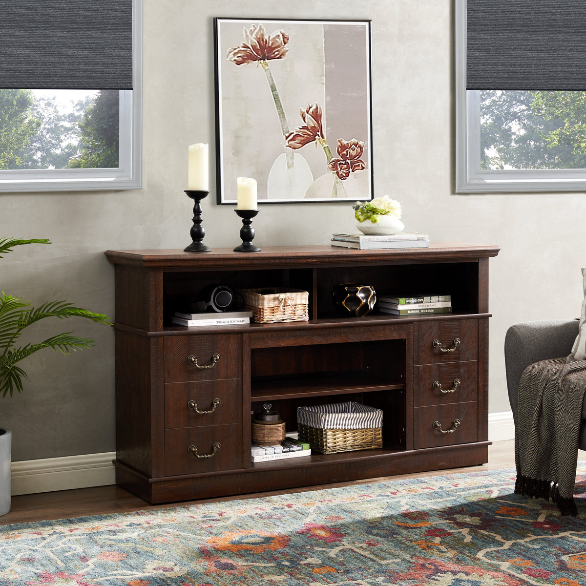 Retro TV Stand with Storage for TVs up to 65'', Mid Century Modern TV Stand & Entertainment Center with Shelf, TV Stand for Media
