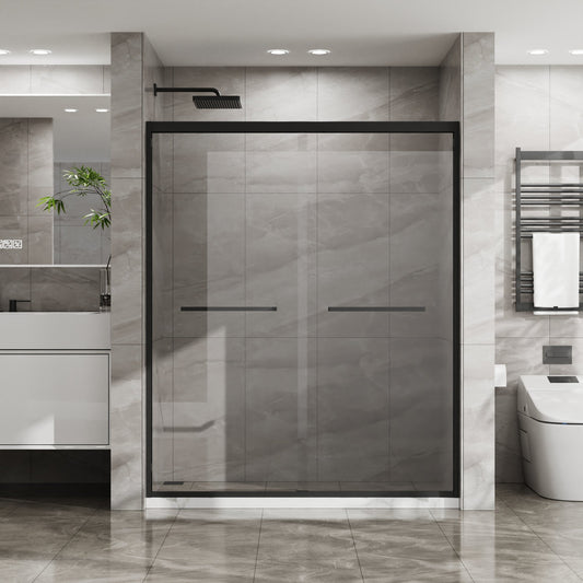 Goodyo Double Sliding Glass Shower Door 60 in. W x 72 in. H Aluminum Framed Shower Enclosure with SGCC Clear Tempered Glass
