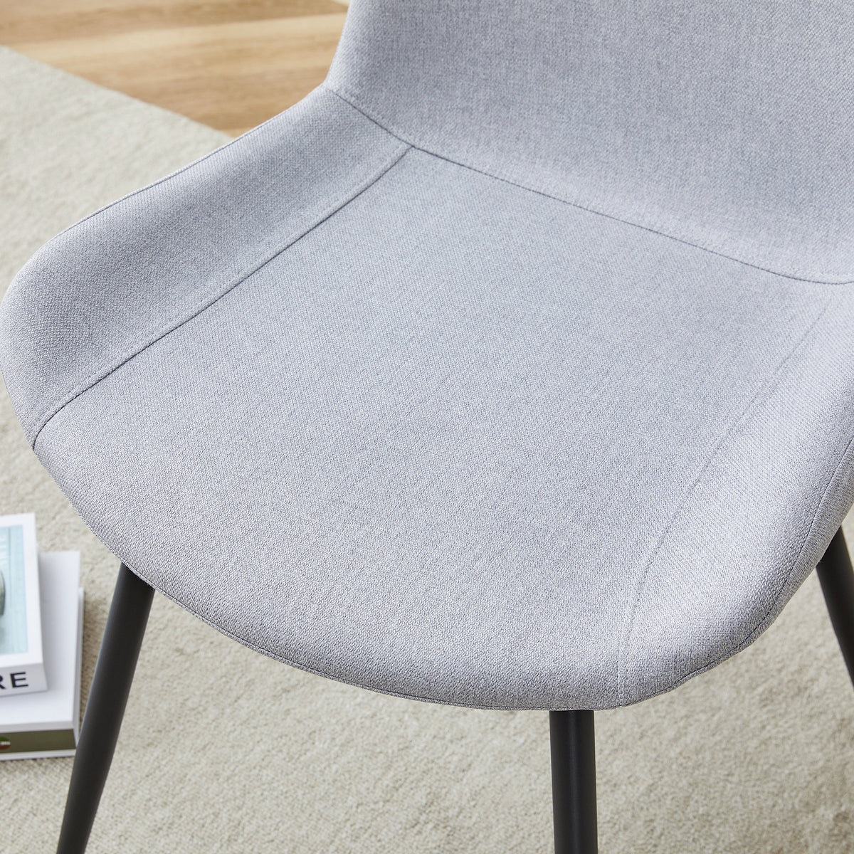 Comfortable Linen-Cotton Dining Chair Set - Four Pieces in Light Gray.Integrated Seat and Backrest, Linen-Cotton Material