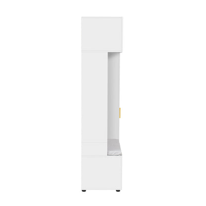 U-Can American Style 4-in-1 Hall Tree with Padded Bench, 4 Hooks, and Multi-Tier Storage Shelves – White