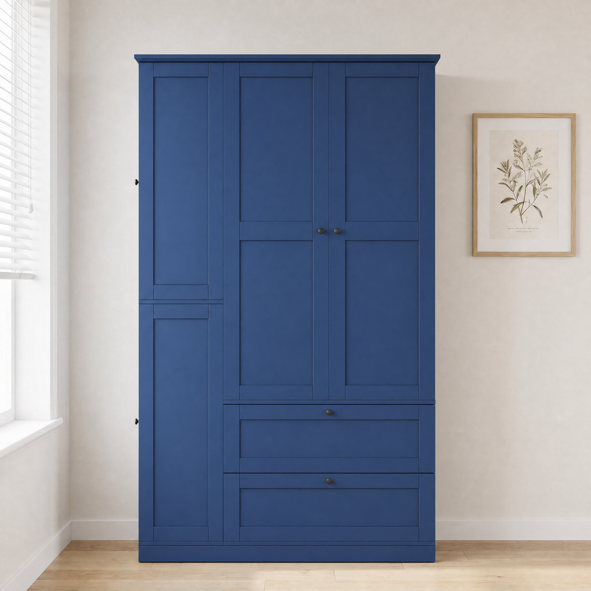 TOPMAX 73.6" Tall Farmhouse Kitchen Pantry Cabinet with 8 Shelves, 2 Drawers, 3 Pull-Out Trays, 4 Doors and Side Cabinets, Blue
