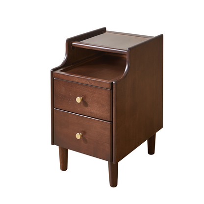 Solid Wood Nightstand with Two Drawers and Pull-out Panel Storage Bedside Table and Sofa Side Table