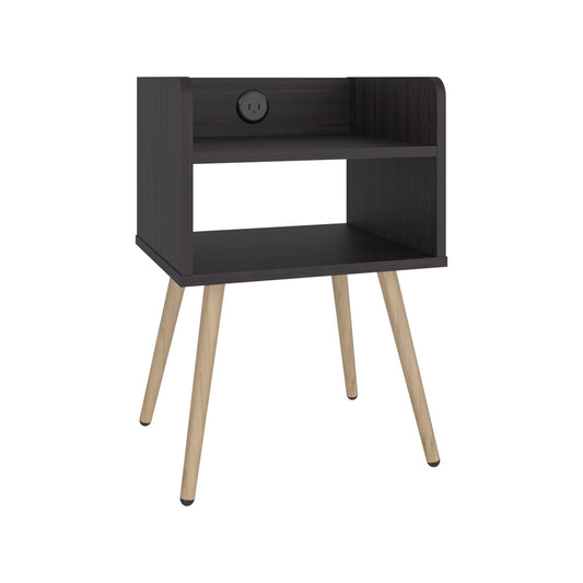 Didi Modern Nightstand with Integrated USB Charging Station, 2-Tier Open Storage Shelves and 4 Legs