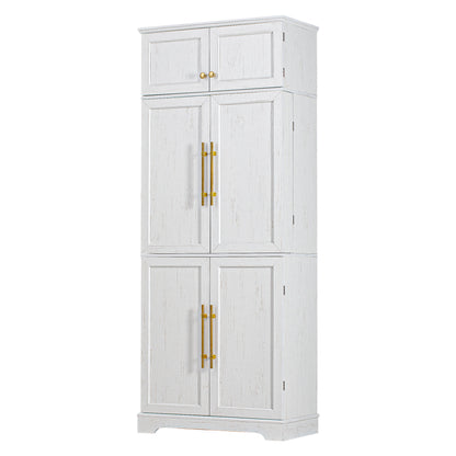 K&K 78.2" Tall Farmhouse Kitchen Pantry Cabinet with 8 Door Shelves, Storage Cabinet with 4 Adjustable Shelves, Hidden Drawer, Wine Rack