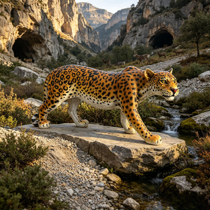 Realistic Leopard Garden Statue, 32'' Lifelike Resin Cheetah Sculpture, Waterproof Wildlife Animal Ornament for Yard Lawn Patio Backyard Outdoor Landscape Decor