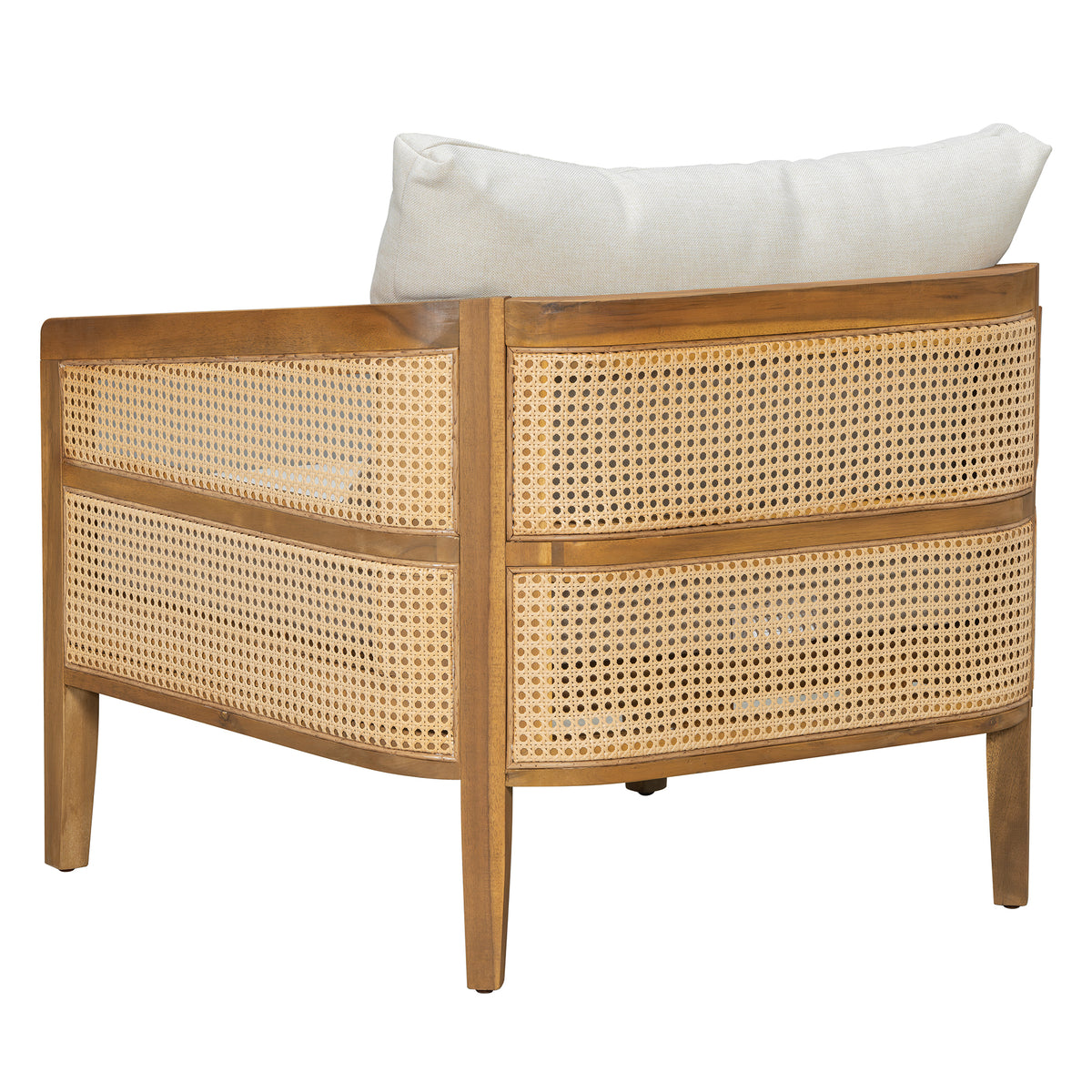 TOPMAX 5-Piece Acacia Wood Patio Furniture Set, Modular Outdoor PE Rattan Sofa Set with Loveseat, 2 Armchairs & Round Coffee Table, Water-Resistant Cushions for Backyard Poolside, Beige