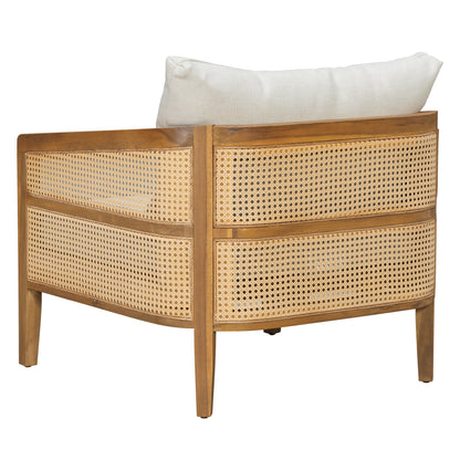 TOPMAX 5-Piece Acacia Wood Patio Furniture Set, Modular Outdoor PE Rattan Sofa Set with Loveseat, 2 Armchairs & Round Coffee Table, Water-Resistant Cushions for Backyard Poolside, Beige