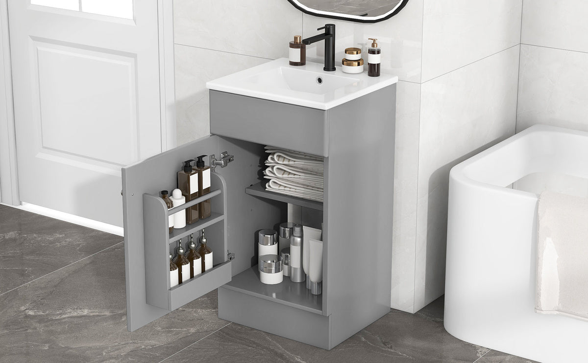 [Video] 18" Bathroom Vanity with Sink, Vanity Cabinet with Door Shelf and Adjustable Shelf, Grey
