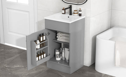 [Video] 18" Bathroom Vanity with Sink, Vanity Cabinet with Door Shelf and Adjustable Shelf, Grey