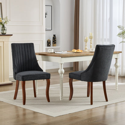 Rayon Cloth Flocking Linen Dining Chairs Channel Kitchen Dinner Chair Comfy Fabric Upholstered Accent Chair for Dining Room with Curved - Black