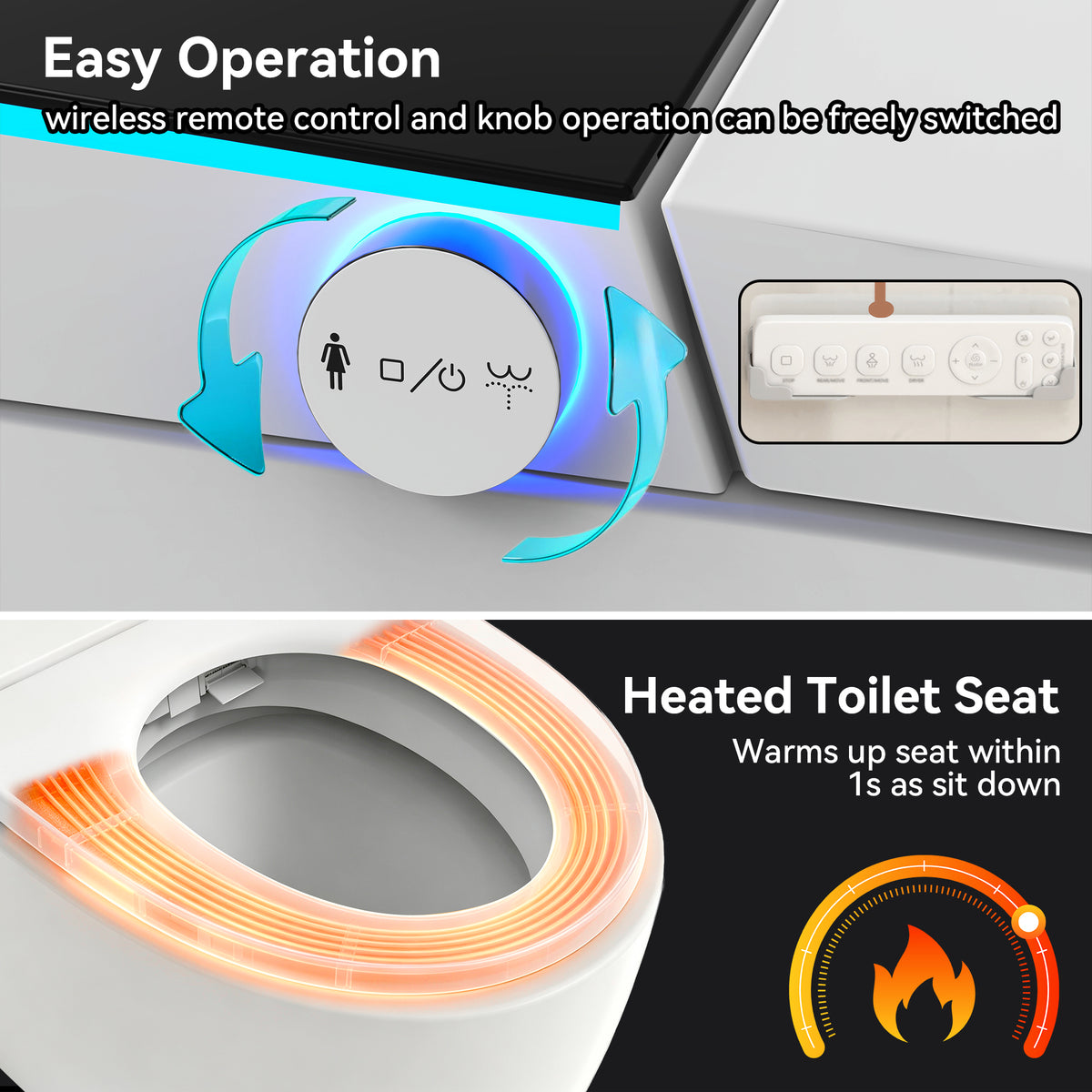 Smart Toilets with Heated Bidet Seat.Portable toilet with bidet built.Intelligent Toilet Auto Open/Close Seat. Bidet toilet with Dryer and Warm Water