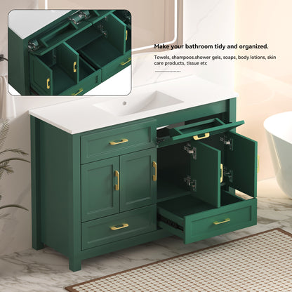 48" Green Bathroom Vanity with Resin sink Combo, Abundant Storage Cabinet -4 Soft close doors and 4 drawers