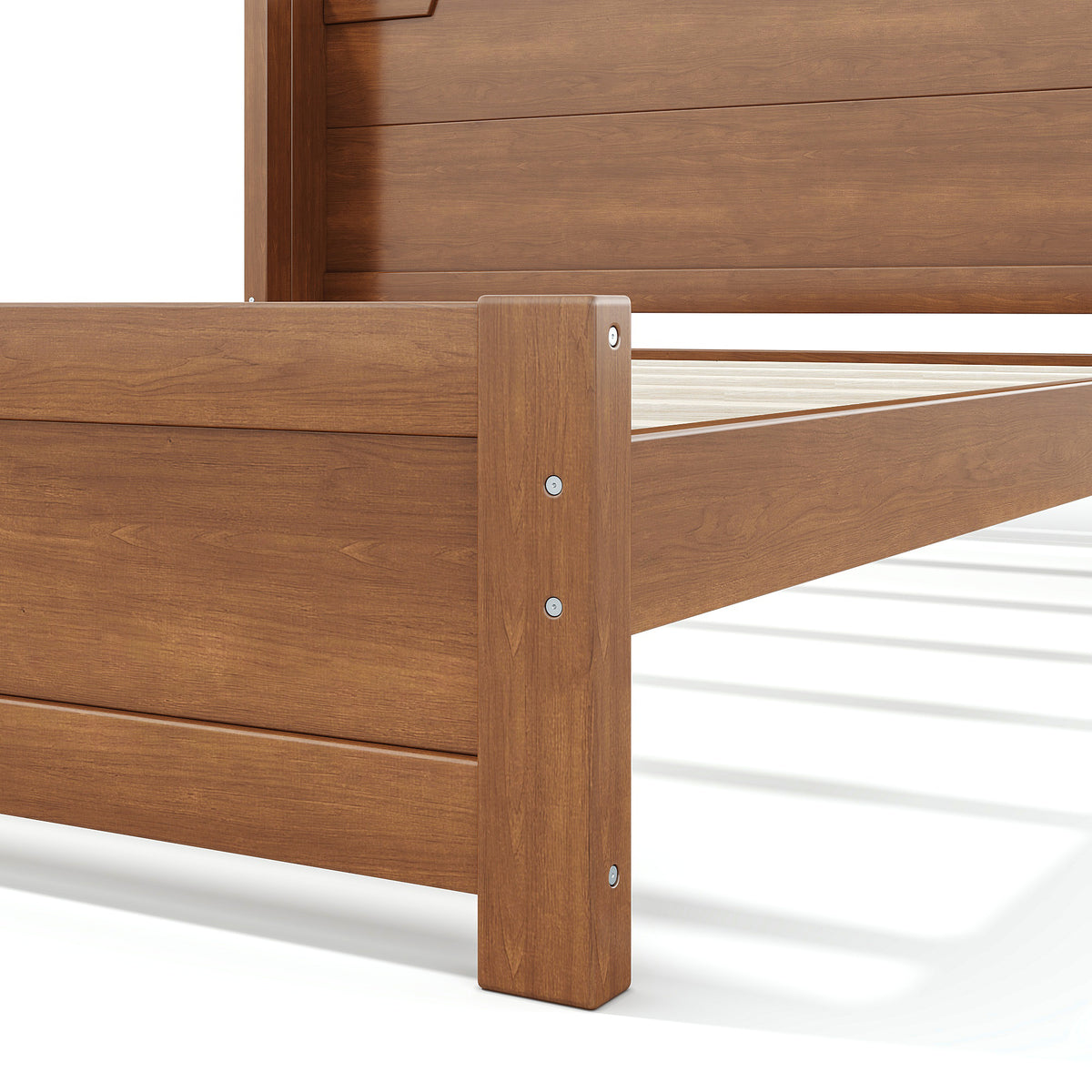 Queen Solid Wood Platform Bed with Headboard Brown Finish & Minimalist Design, Easy Assembly, No Box Spring Needed Traditional Wood Bed Frame.Brown