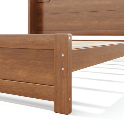 Queen Solid Wood Platform Bed with Headboard Brown Finish & Minimalist Design, Easy Assembly, No Box Spring Needed Traditional Wood Bed Frame.Brown