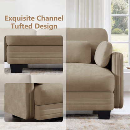 Channel Tufted Design Modern Minimalist Modular Sectional Loveseat Sofa, 2-Seater Couch with Thick Comfortable Seat Cushions, Suitable for Living Room, Bedroom and Apartment, Camel Chenille