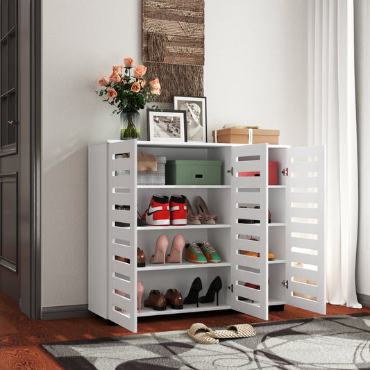 Shoe Cabinet, 5-Tier Shoe Storage Cabinet with Adjustable Shelves, Wooden Shoe Rack Organizer with Louvered Doors for Entryway, Hallway, Bedroom, Closet, Living Room