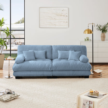 Cloud Couch 2 Seater Sofa, Chenille 2 - Seat sofa with 2 Lumbar pillows and 2 throw pillows, Chenille Blue