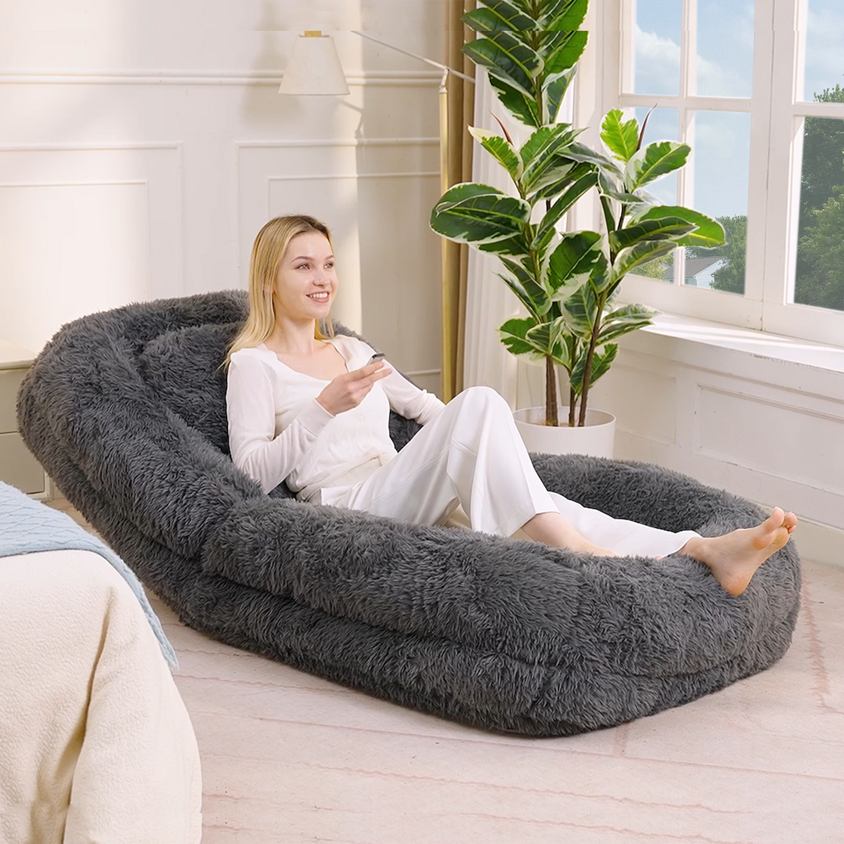 [NEW ARRIVED] [VIDEO PROVIDED] Human Dog Bed,Lazy Sofa,5-Position Adjustable Convertible,Floor Gaming Chair,bedroom, living room,Suitable for gaming, meditation,relaxation,Plush Fabric,Dark Gray