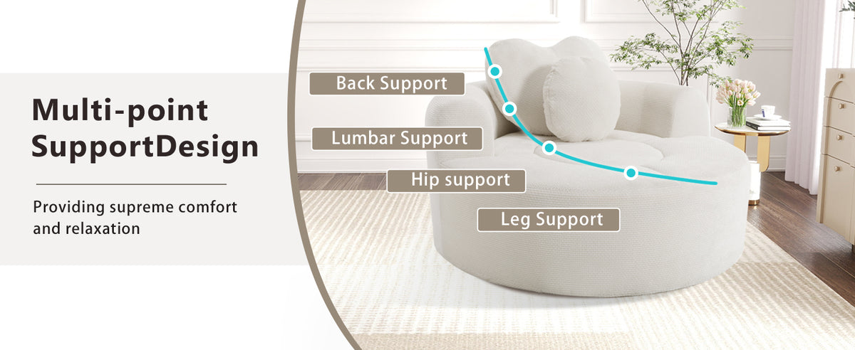 Round Sofa Bed with Memory Foam Sectional Couches for Living Room, Cloud Couch with two pillows, Beige