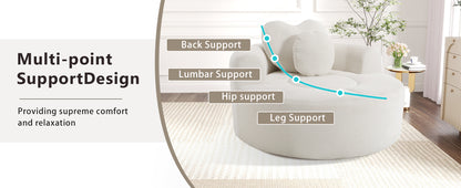 Round Sofa Bed with Memory Foam Sectional Couches for Living Room, Cloud Couch with two pillows, Beige
