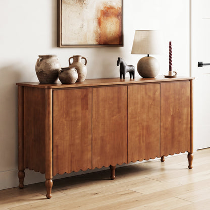 59' Rustic Sideboard Buffet Cabinet Credenza with 4 Doors & 2 Shelves,Farmhouse Wood Accent Storage Cabinets Console Table with  & Solid Wood Legs, Brown
