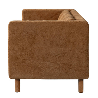 78" Modern 3 Seater Sofa Chenille Upholstered Couch with Square Arms, Tufted Pillow Back & Natural Rubber Wood Legs Multi Cushion Sofa for Living Room and Apartment Leisure Corner, Orange