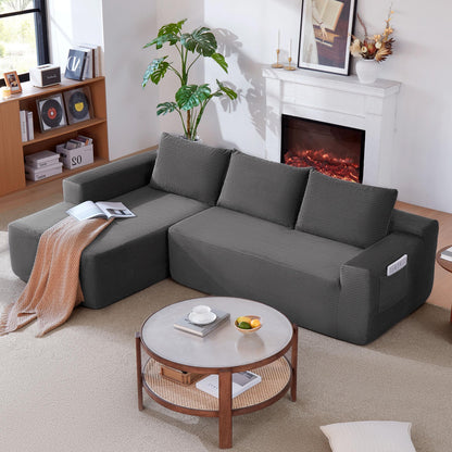 96.9' Cloud Sectional Couch with U-Shaped Chaise,Modern Modular Sofa with Deep Seat, Upholstered Couches for Living Room Bedroom,No Assembly Required,(Plush Corduroy Fabric),Grey-Blue-Left
