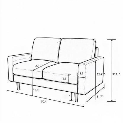 Modern 2‑Seat Loveseat Sofa, Polyester Fabric Couch, Without Accent Pillows, Loose Back Cushion for Small Space Living Room