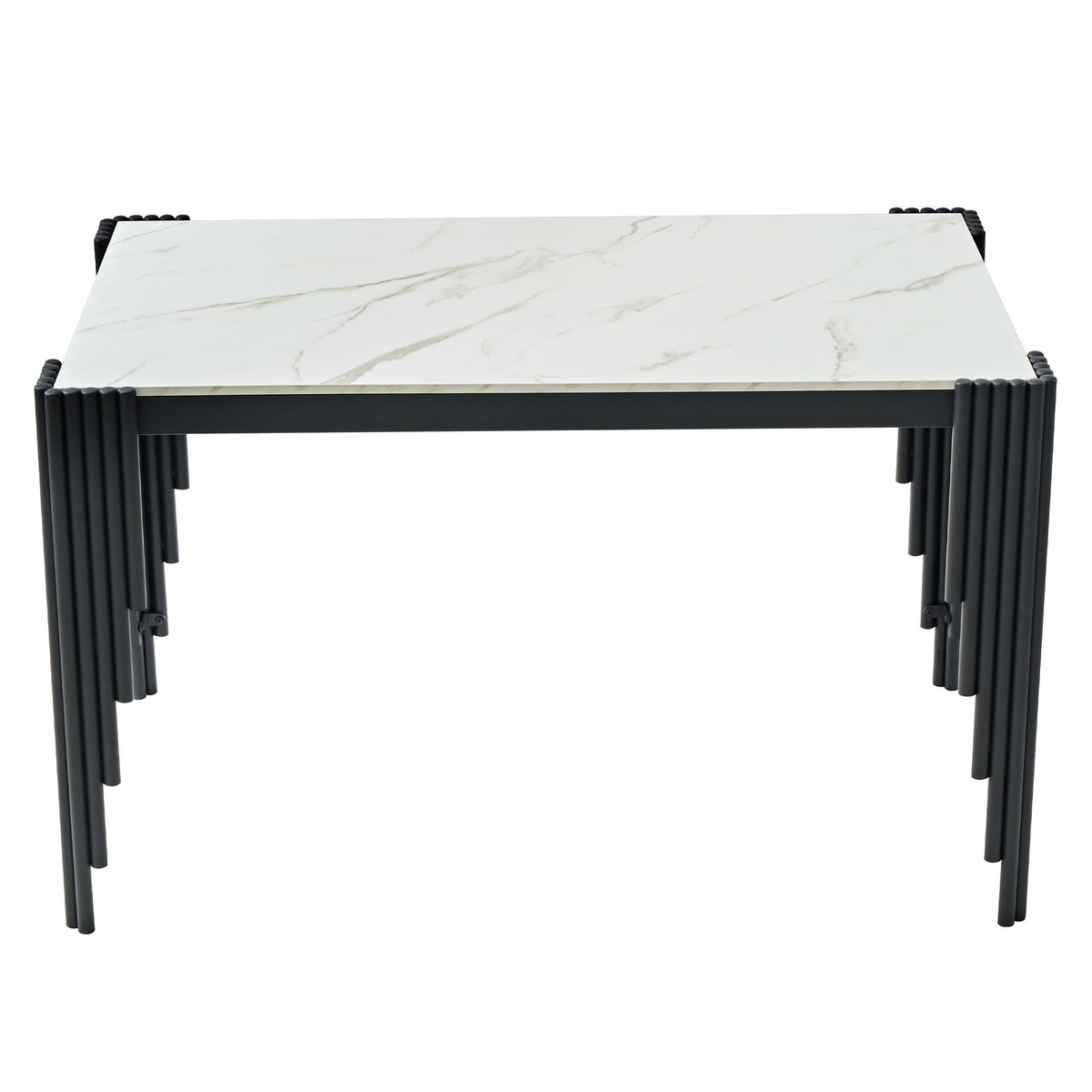 Modern 49" Rectangular Dining Table, White Marble-Look MDF Top with Black Metal Legs, Space-Saving Kitchen Desk for Small Apartments, Easy Assembly