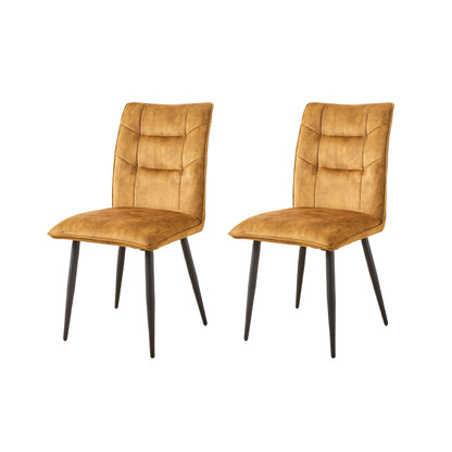 Modern Velvet Dining Chairs 2-Piece Set-Soft Cushioned Seats with Iron Frames - Mustard Yellow