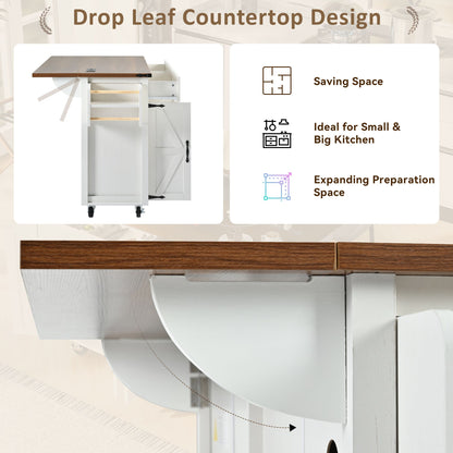 K&K 53.5''Farmhouse Kitchen Island with Power Outlet, Kitchen Storage Island with Drop Leaf, Spice Rack and Drawer