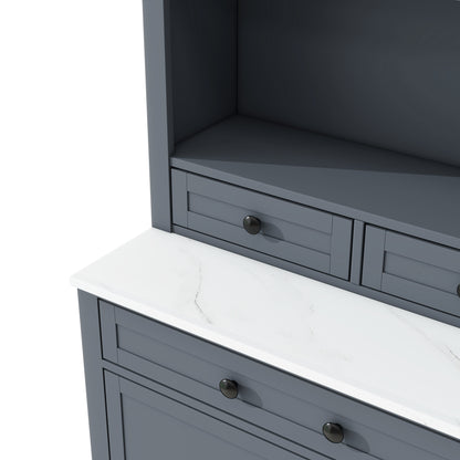 [Assembly Video Provided] TOPMAX Modern 83.7inch High Kitchen Pantry, Freestanding Tall Kitchen Hutch with Faux Marble Top – Model SP000075AAE