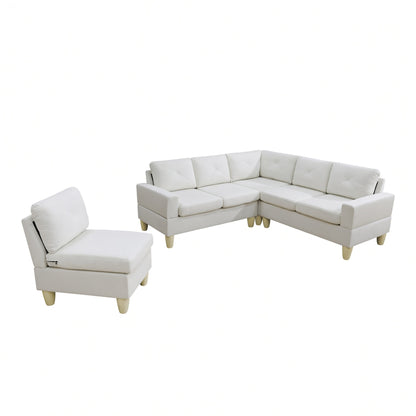 95.5 x 75 Inches Width Beige Modular L-Shaped Sectional Sofa 6-Seater 4-Piece Massa Flannel Fabric Couch with Chaise
