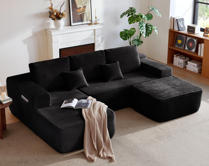 104' Cloud Sectional Sofa with U-Shape Chaise and Side Pockets , Modern Modular Design, Deep Seating, Upholstered Couch for Living Room/Bedroom, No Assembly Required (Plush Fabric),Black,Left