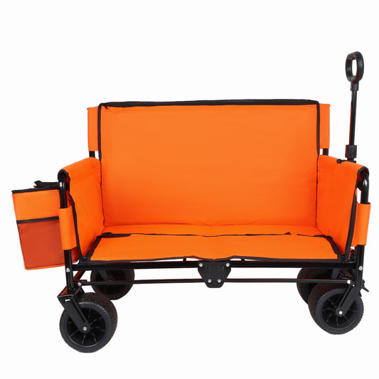 3-in-1 Folding Wagon Cart with Bench Seat, patent protection- Includes 1 ice pack, 500lbs Heavy-Duty Utility Wagon, 180L Capacity All-Terrain Wheels for Camping, Beach, Sports, Garden, orange