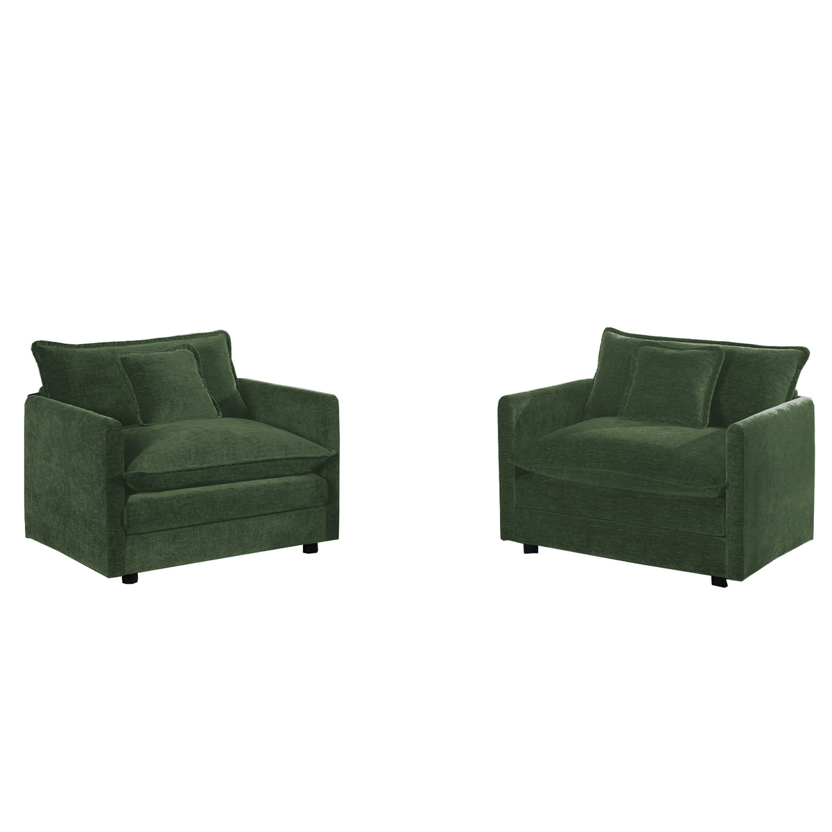 Accent Chair Set of 2, High-end Chenille Upholstered Armchairs, Living Room Side Chairs with Toss Pillow, Green Chenille