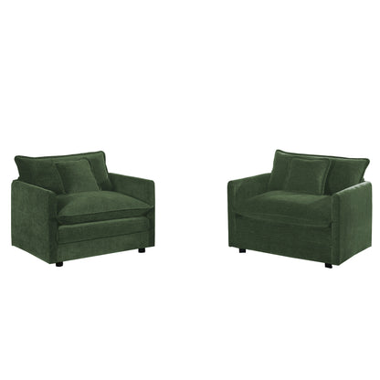 Accent Chair Set of 2, High-end Chenille Upholstered Armchairs, Living Room Side Chairs with Toss Pillow, Green Chenille