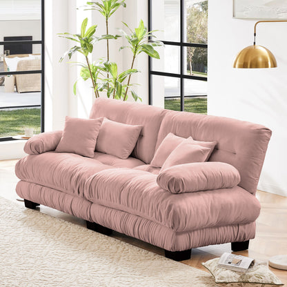 Cloud Couch 2 Seater Sofa, Chenille 2 - Seat sofa with 2 Lumbar pillows and 2 throw pillows, Chenille Pink