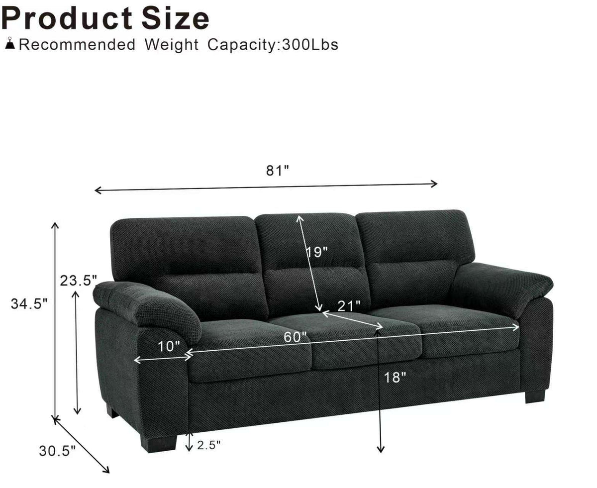 3-Seater Sofa, Dark Gray Upholstered Couch, Modern Living Room Furniture, Textured Fabric Sofa, Minimalist Settee, Comfortable Armchair, Sturdy Frame Sofa
