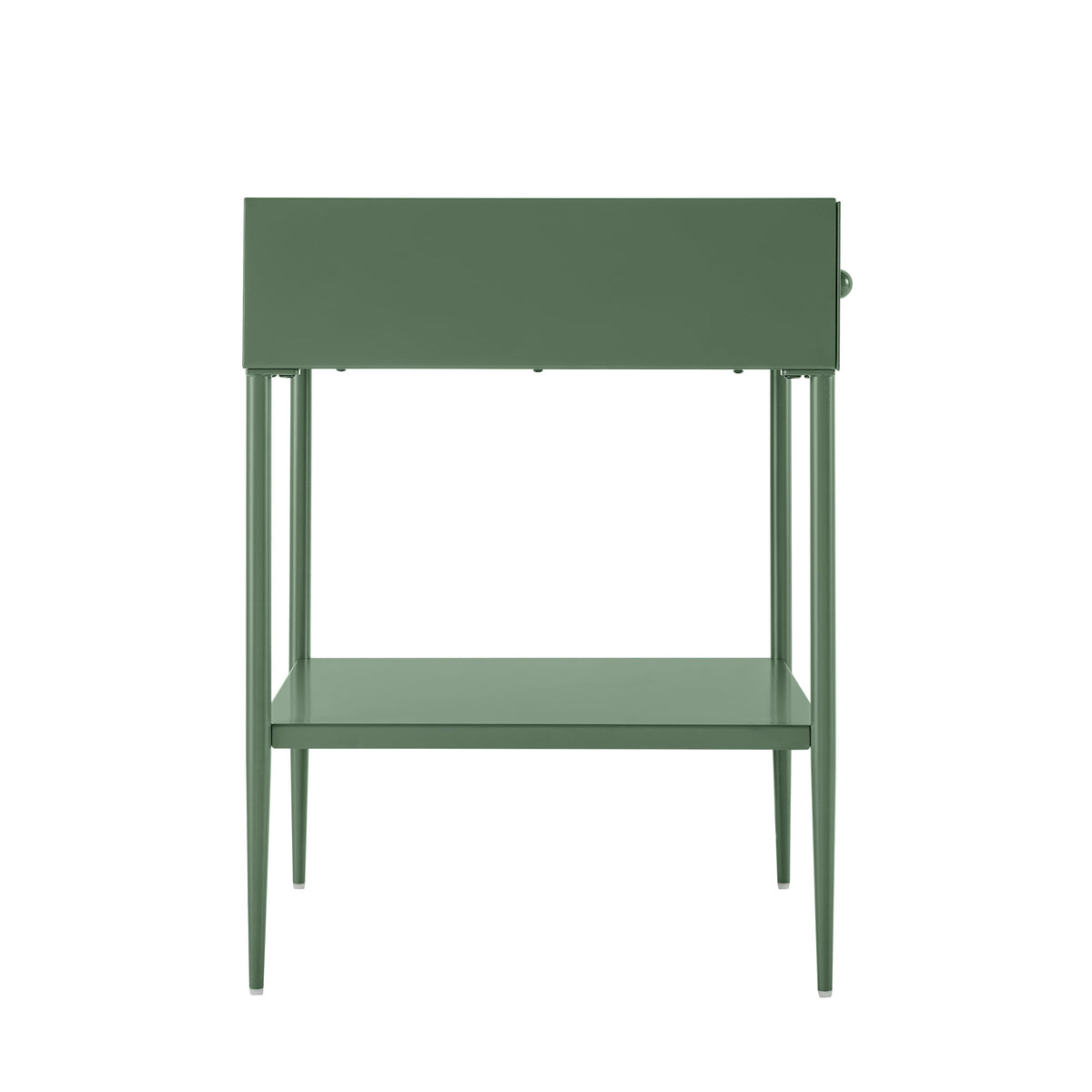 Colette Vintage Green Metal 1-Drawer Nightstand with Bottom Shelf & Tapered Legs
