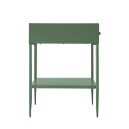 Colette Vintage Green Metal 1-Drawer Nightstand with Bottom Shelf & Tapered Legs