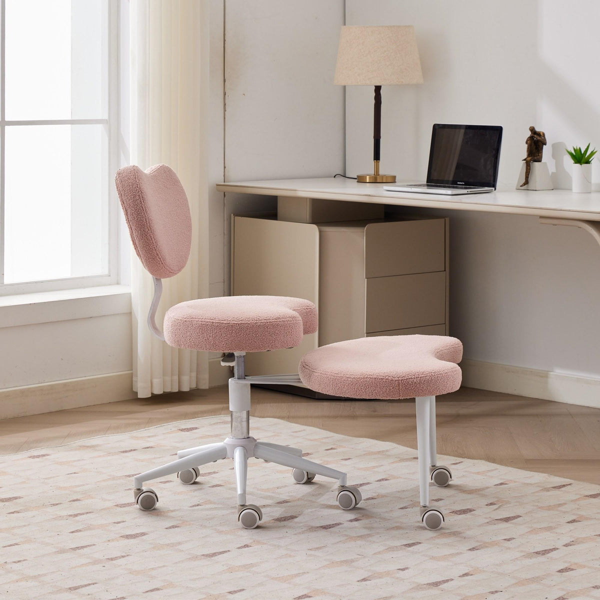 Meditation Chair Plus, Cross Legged Chair with Wheels, ADHD Chair, Criss Cross Desk Chair with Lumbar Support and Adjustable Stool – Pink