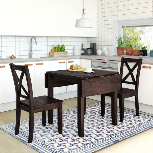 TOPMAX 3-Piece Wood Drop Leaf Breakfast Nook Dining Table Set with 2 X-back Chairs for Small Places, Espresso(old sku:SP0000164AAP)