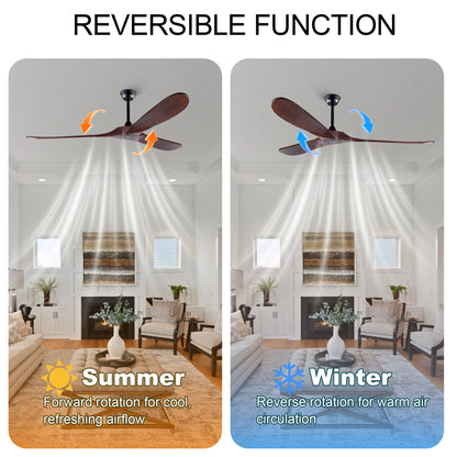 72 Inch Ceiling Fan with 3 Solid Wood Blades, Reversible Quiet DC Motor, Remote Control, Modern Farmhouse Ceiling Fan for Large Living Room Villa Indoor