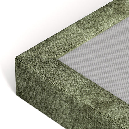 AirFrame Upholstered Bed Frame, a low, cloud-style bed frame with a double-layered upholstered headboard, 360° soft foam edging, and a metal base; easy to assemble; Queen size, Green