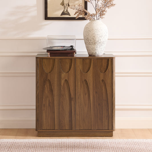 Floor-standing cabinet, sideboard, freestanding self-service locker, with an embedded design, featuring two cabinet doors and adjustable shelves. Suitable for living rooms, entryways, and hallways.