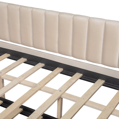 Full Size Upholstered daybed with Trundle and Wood Slat Support, Beige(Old SKU:LP000121AAA)