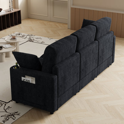 89-inch three-person cloud sofa with storage, armrests featuring hidden tabletop and USB ports, and armrests with storage function. High-quality cashmere three-person sofa. Suitable for living rooms,